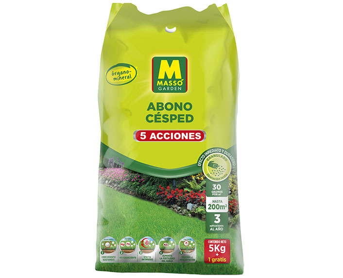 Abono para césped con cinco efectos rápidos y duraderos 